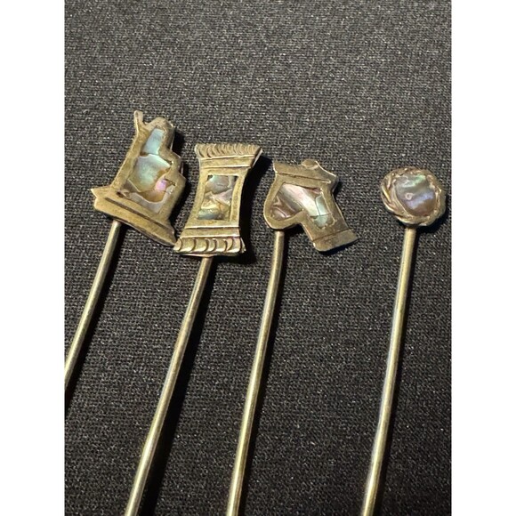 VTG Abalone Cocktail Forks Pickle Olive Set Of 12 Alpaca Taxco Style - Picture 3 of 7